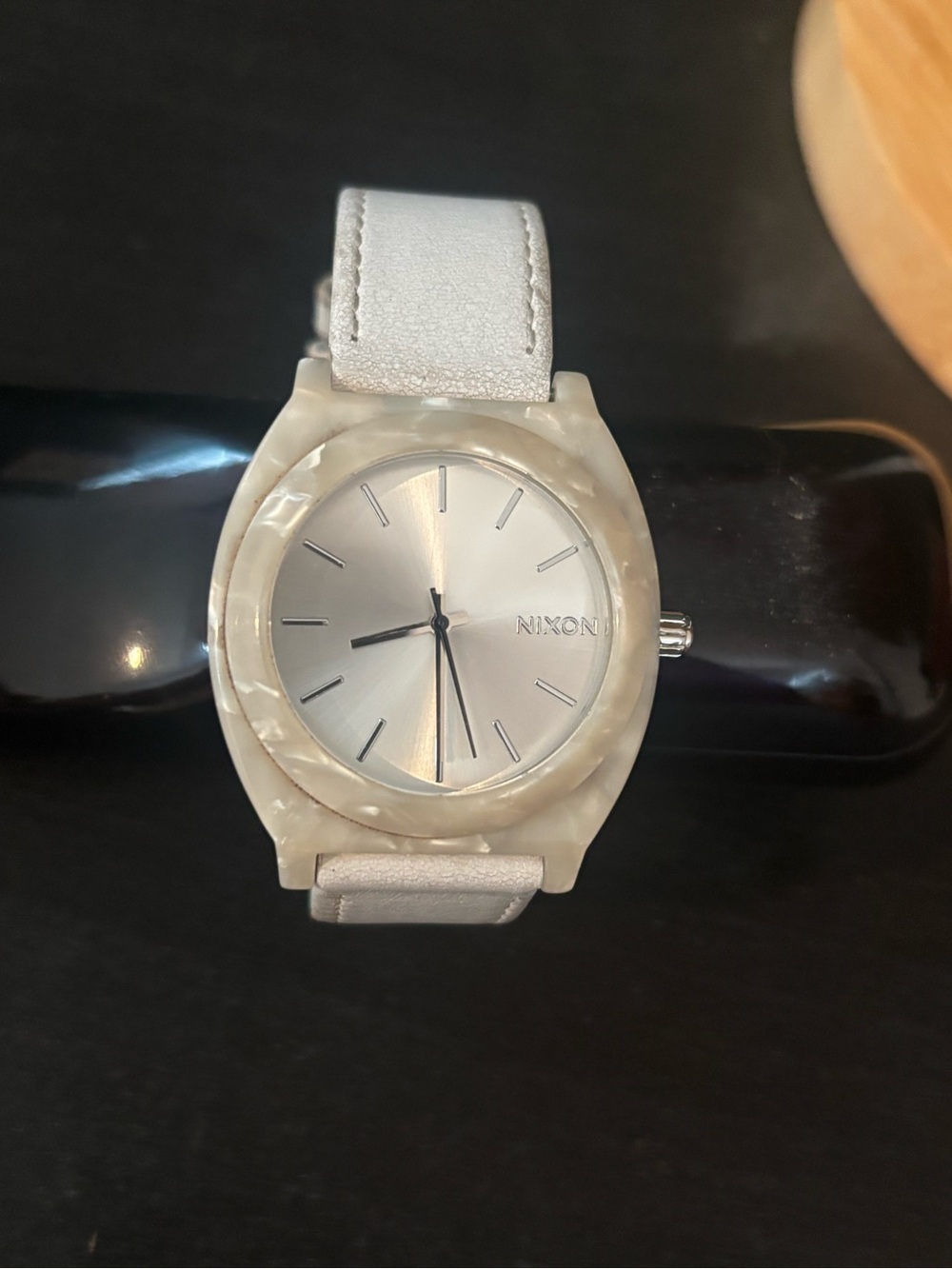 Nixon Pearl White Analog Watch with Silver Dial